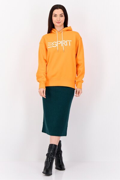 Esprit Women Long Sleeves Brand Logo Hooded Sweatshirts, Orange