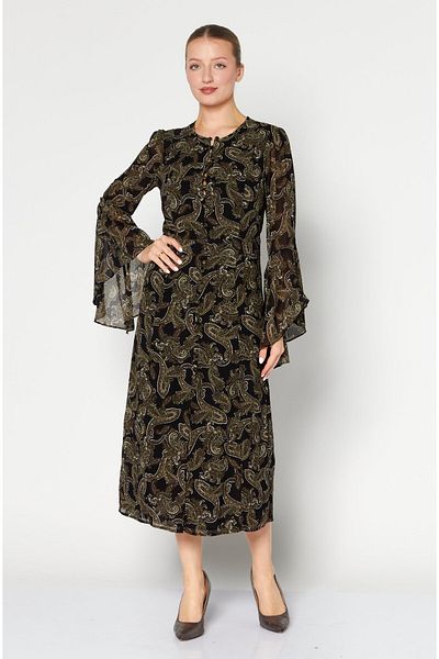 Michael Kors Women Printed Midi Dress, Olive Combo