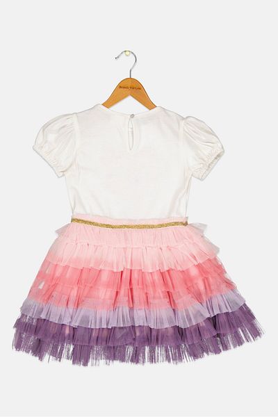 Miss Kids Girl Embroidered Layered Party Dress, Multicolor