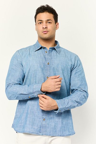 Esprit Men Relaxed Fit Heather Long Sleeve Casual Shirt, Blue
