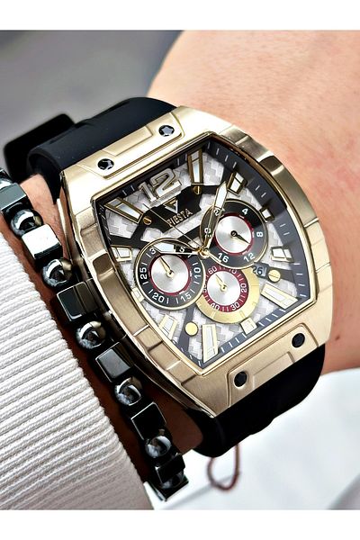 Fiesta Black Color Silicone Function Steel Case Business Men's Wrist Watch + Bracelet