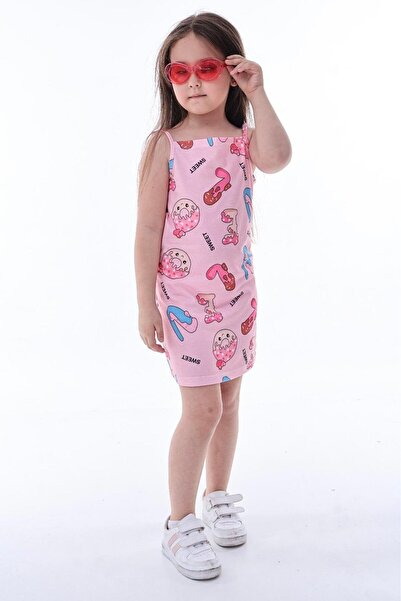 minikiss Rochie pentru fetiță din țesătură din jerseu imprimat cu bretele din frânghie