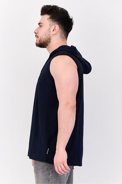 French Connection Men Brand Logo Sleeveless Hoodie, Navy