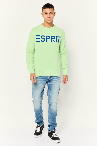 Esprit Men Ribbed Collar Long Sleeves Knitted Sweaters, Green