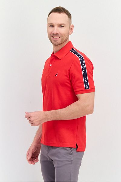 Nautica Men Regular Fit Embroidered Logo Short Sleeves Polo, Red