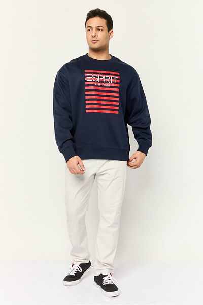 Esprit Men Crew Neck Embroidered Long Sleeves Sweatshirt, Navy