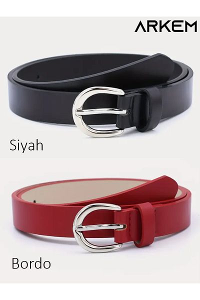 ARKEM CLUB Women's Belt, Burgundy and Black Set of 2 Belt 2.5 cm Dress Trouser Belt
