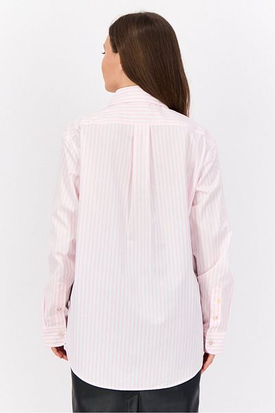 Esprit Women Pointed Collar Long Sleeve Stripe Shirt, Light Pink
