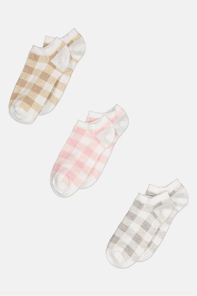 XOXO Women 3 Pair Checkered Ankle Socks, White