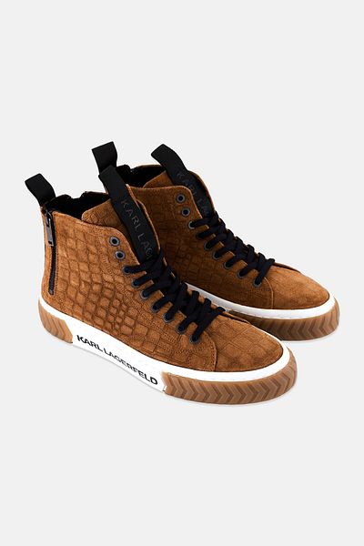 Karl Lagerfeld Men Medium Brand Logo Lace Up Sneakers Shoes, Brown