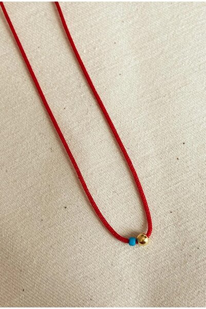 AAcc. Antik Sarı Boncuk Objeli Kırmızı Floş Ip Kolye