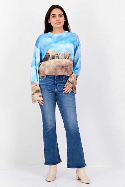 Esprit Women Ribbed Collar Graphic Printed Sweater, Multicolour