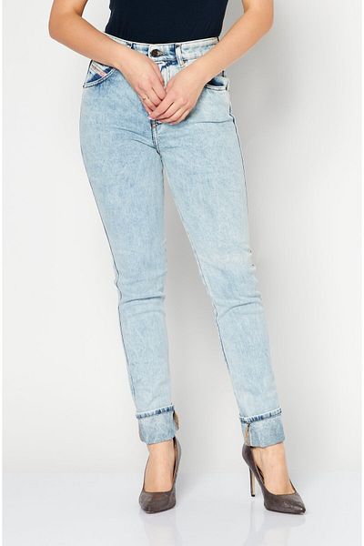 Diesel Women Slim Fit Hight Waist Straight Leg Washed Stretchable Denim, Blue