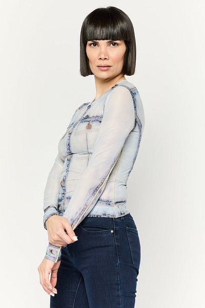 Diesel Women Crew Neck Log Sleeve Graphic Print Top, Light Grey