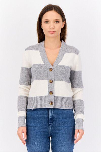 Esprit Women V Neck Yarn Dye Cardigan, Multicolor