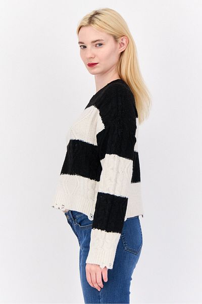 PİNK ROSE Women Crew Neck Knitted Sweater, Multicolor