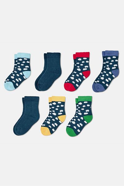 Tchibo Toddler Unisex 7 Pairs Printed Socks, Blue Combo