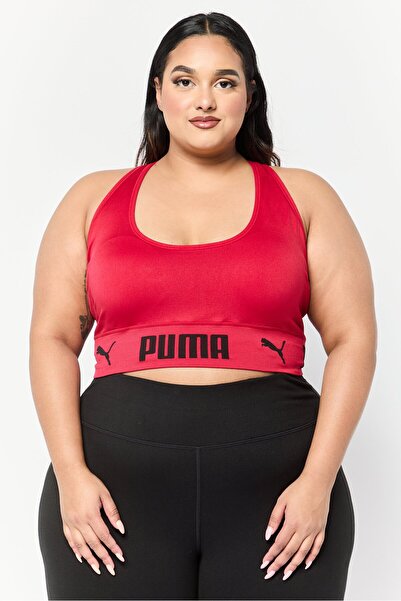 Puma Women Plus Size Brand Logo Padded Sports Bra, Red