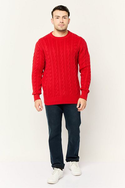 Esprit Men Ribbed Neck Knitted Sweater, Red
