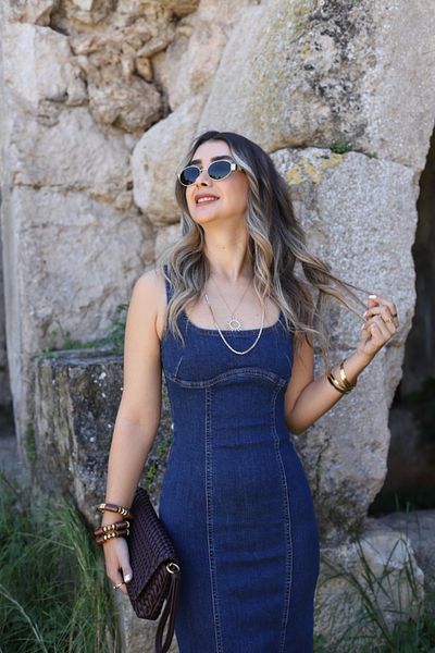 bytugcekaya Rochie albastră din lycra cu fermoar la spate