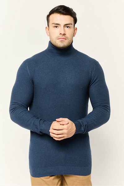 Sorbino Men Turtle Neck Textured Long Sleeves Sweater, Navy