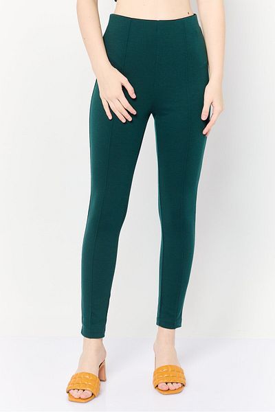 DeFacto Women Straight Plain Leggings, Dark Green