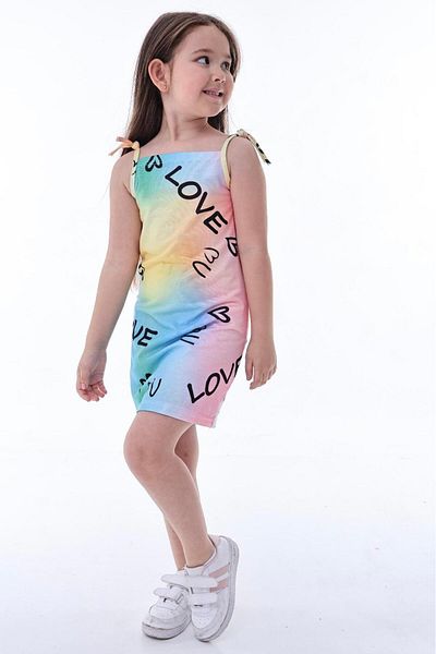 minikiss Printed Single Jersey Fabric Rope Strap Girl's Dress