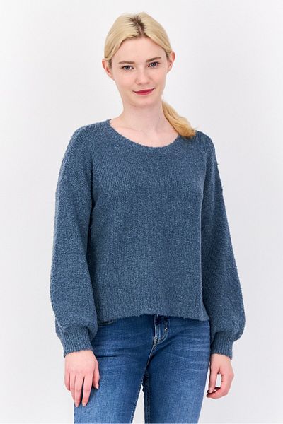 PİNK ROSE Women Crew Neck Knitted Sweater, Teal Blue