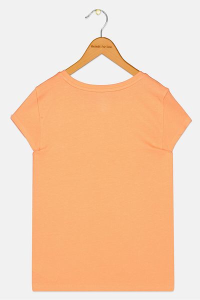 GAP Kids Girl Round Neck Cap Sleeve Graphic Print Top, Peach