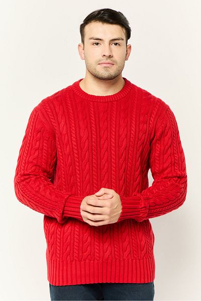 Esprit Men Ribbed Neck Knitted Sweater, Red