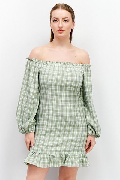 NA-KD Women Checkered Mini Casual Dress, Sage