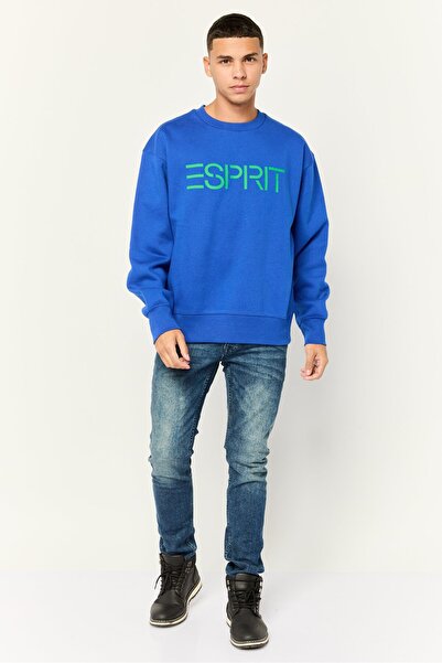 Esprit Men Crew Neck Long Sleeves Brand Logo Sweatshirts, Blue