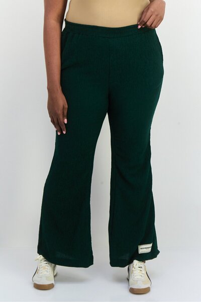 The Giving Movement Women Regular Fit Textured Wide Leg Pants, Dark Green