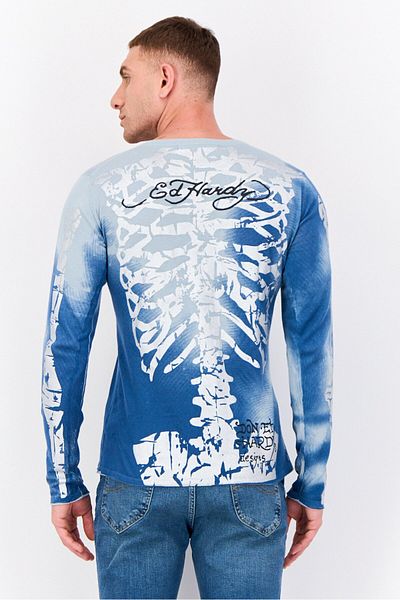 Ed Hardy Men Printed Pull Over Sweater, Blue