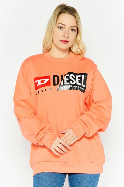 Diesel سويت شيرت نسائي برقبة دائرية وشعار العلامة التجارية، مرجاني