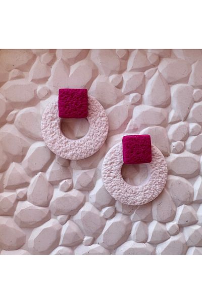 ACCESSORY White Circle Fuchsia Square Earrings