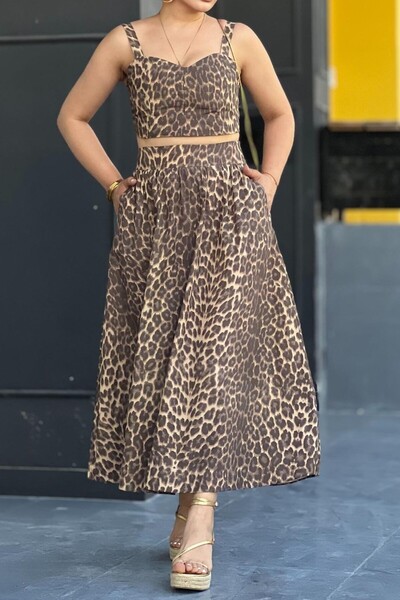 Suziş طقم قصير وطقم ملابس بنمط الفهد