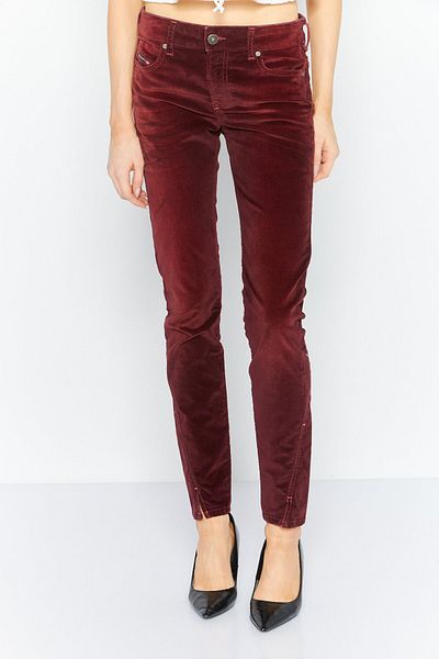 Diesel Women Slim Fit Plain Stretchable Jeans, Red