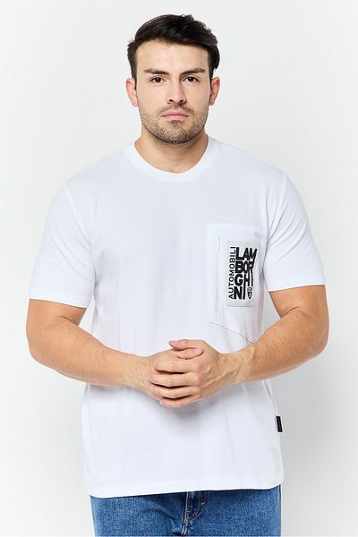 Lamborghini Men Crew Neck Short Sleeves Brand Logo T-shirt, White