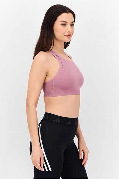 adidas Women Brand Logo Removable Padded Sports Bra, Mauve