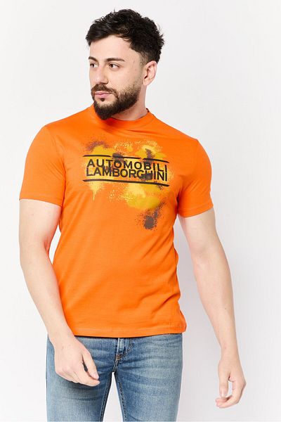 Lamborghini Men Crew Neck Short Sleeves Graphic Print T-Shirt, Orange