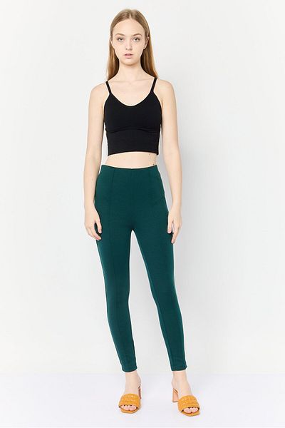 DeFacto Women Straight Plain Leggings, Dark Green