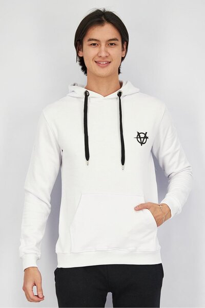 Vision Street Wear Men Hooded With Drawstring Logo Print Long Sleeve Sweatshi...