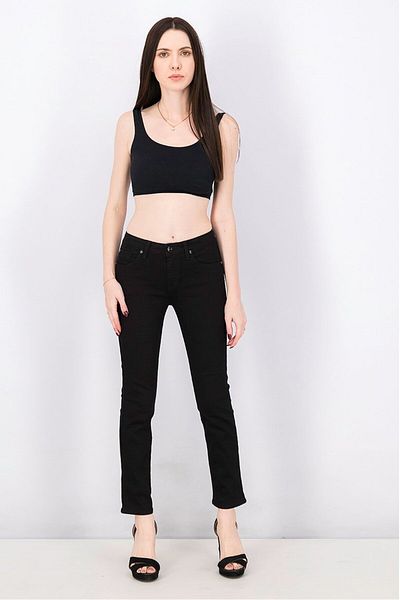 Guess Women Slim Fit Plain Stretchable Straight Leg Jeans, Black