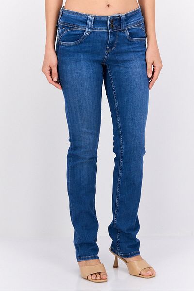 Pepe Jeans Women Straight Fit Washed Stretchable Jeans, Blue