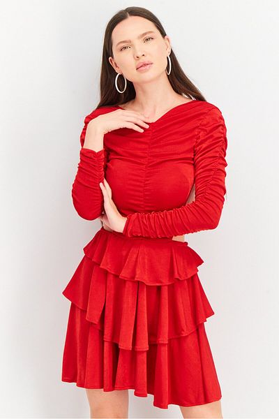 NA-KD Women Textured Mini Dress, Red