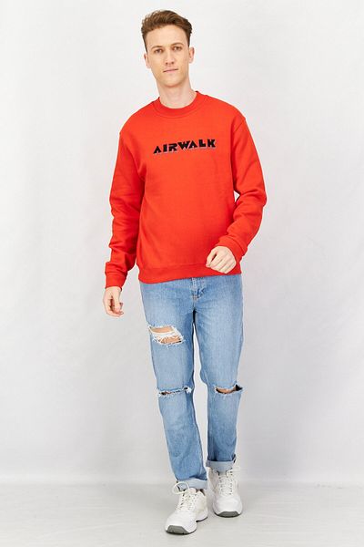 Airwalk Men Crew Neck Embroidered Logo Long Sleeves Sweatshirt, Red