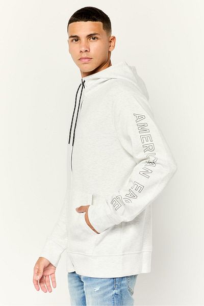 AMERICAN EAGLE Men Heather Long Sleeves Hooded Sweatshirts, Light Grey