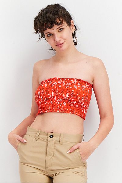 Puma Women Straight Across Strapless Textured Tube, Red/White