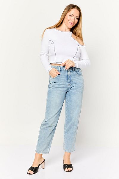 Don't Call Me Jennyfer Women Crew Neck Long Sleeve Long Sleeve Textured Cutout Blouse, White